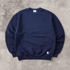 Tultex Navy Hoodie USA Made Distressed Blank Sweatshirt Boxy XL Crewneck Faded